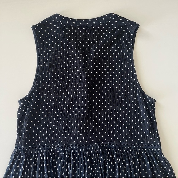 Anthropologie Babydoll Navy Blue Polka Dot Sleeveless Button Up Tunic Top SZ M - Picture 6 of 13